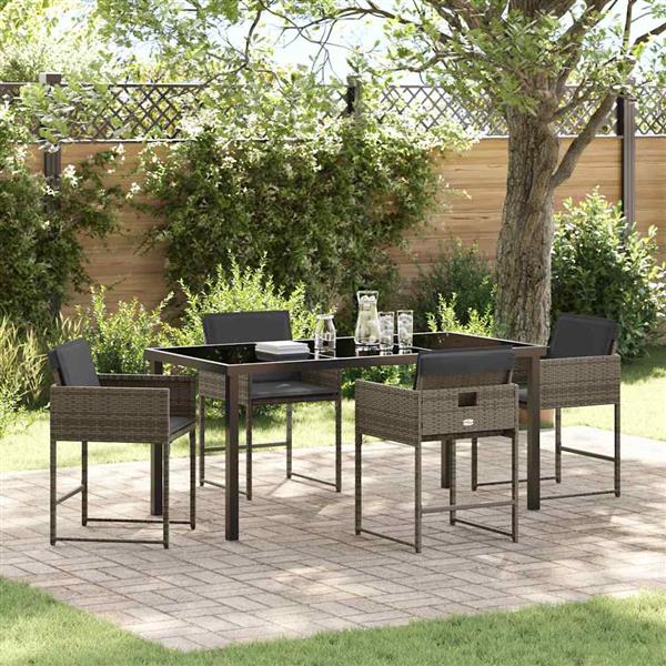 Grote foto vidaxl tuin eetset met kussen 5 pcs grijs poly riet tuin en terras tuinmeubelen