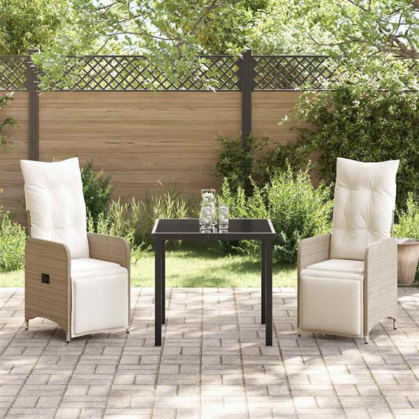 Grote foto vidaxl tuin eetset met kussen 3 pcs beige poly riet tuin en terras tuinmeubelen