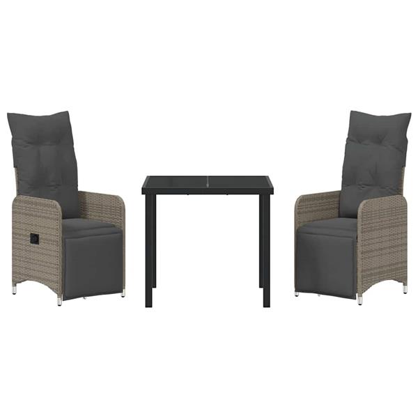 Grote foto vidaxl tuin eetset met kussen 3 pcs grijs poly riet tuin en terras tuinmeubelen