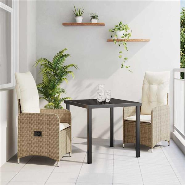 Grote foto vidaxl tuin eetset met kussen 3 pcs beige poly riet tuin en terras tuinmeubelen