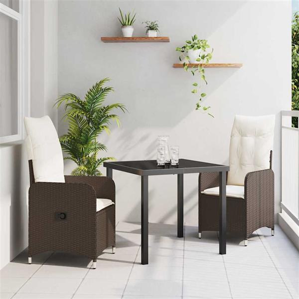 Grote foto vidaxl tuin eetset met kussen 3 pcs bruin poly riet tuin en terras tuinmeubelen