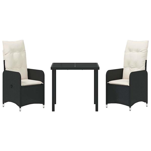 Grote foto vidaxl tuin eetset met kussen 3 pcs zwart poly riet tuin en terras tuinmeubelen