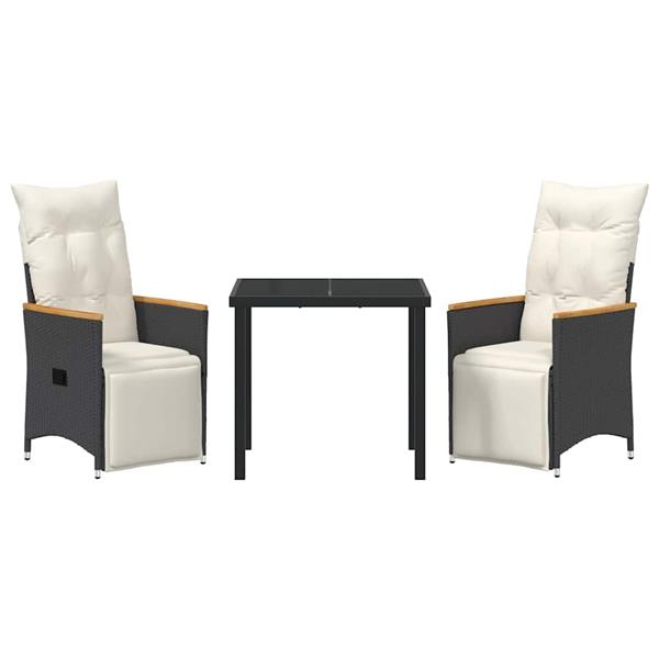 Grote foto vidaxl tuin eetset met kussen 3 pcs zwart poly riet tuin en terras tuinmeubelen