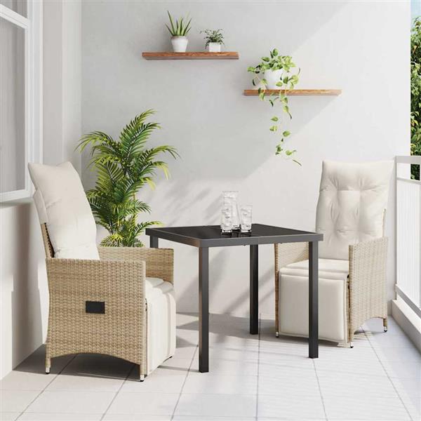 Grote foto vidaxl tuin eetset met kussen 3 pcs beige poly riet tuin en terras tuinmeubelen