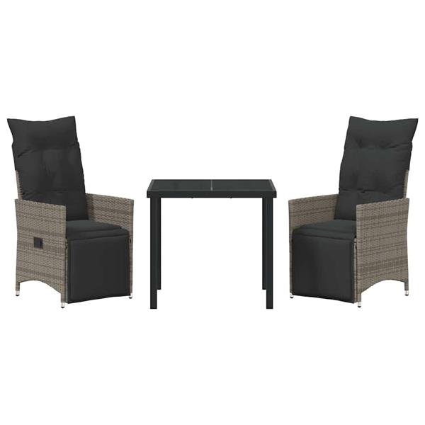 Grote foto vidaxl tuin eetset met kussen 3 pcs grijs poly riet tuin en terras tuinmeubelen