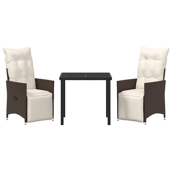 Grote foto vidaxl tuin eetset met kussen 3 pcs bruin poly riet tuin en terras tuinmeubelen