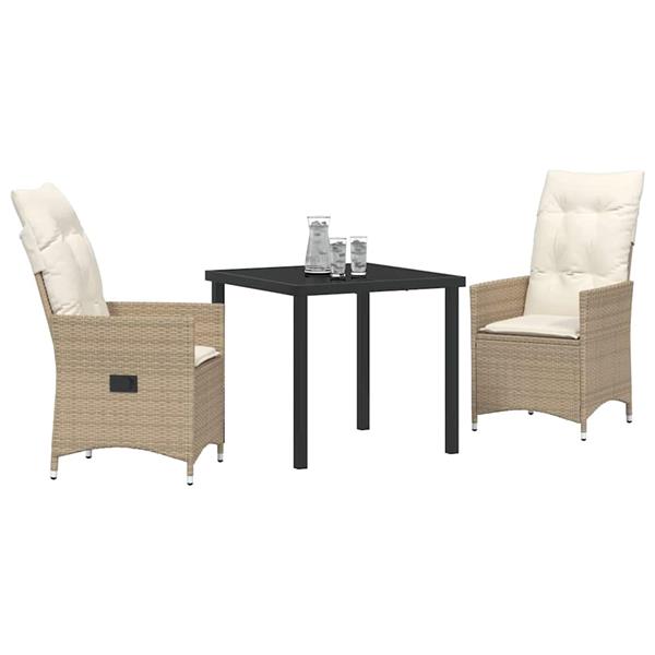 Grote foto vidaxl tuin eetset met kussen 3 pcs beige poly riet tuin en terras tuinmeubelen