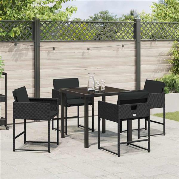 Grote foto vidaxl tuin eetset met kussen 5 pcs zwart poly riet tuin en terras tuinmeubelen