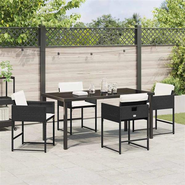 Grote foto vidaxl tuin eetset met kussen 5 pcs zwart poly riet tuin en terras tuinmeubelen