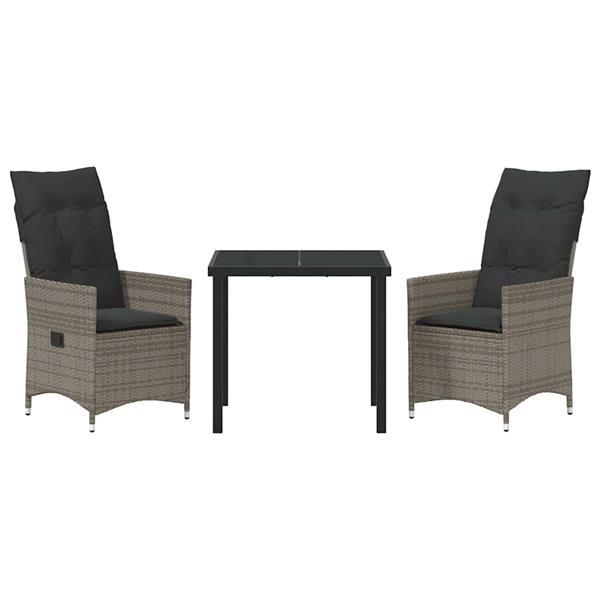 Grote foto vidaxl tuin eetset met kussen 3 pcs grijs poly riet tuin en terras tuinmeubelen