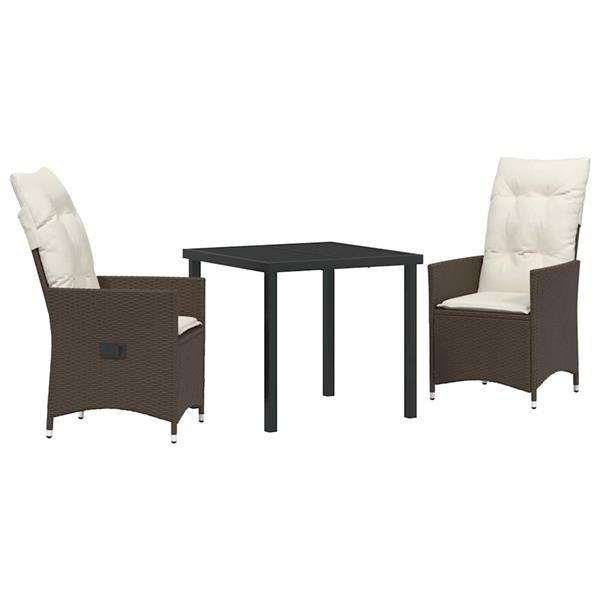 Grote foto vidaxl tuin eetset met kussen 3 pcs bruin poly riet tuin en terras tuinmeubelen