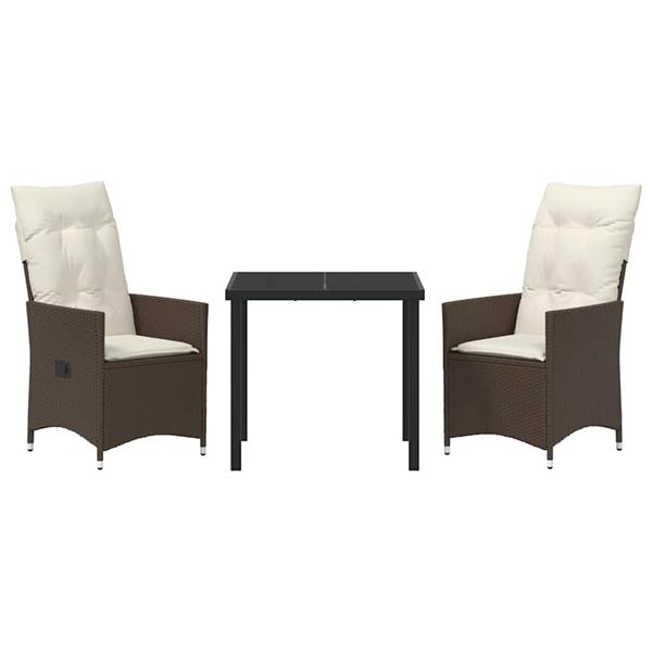 Grote foto vidaxl tuin eetset met kussen 3 pcs bruin poly riet tuin en terras tuinmeubelen
