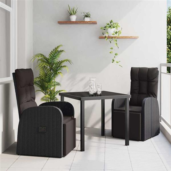 Grote foto vidaxl tuin eetset met kussen 3 pcs zwart poly rattan tuin en terras tuinmeubelen