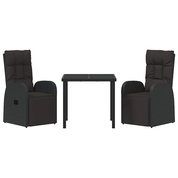 Grote foto vidaxl tuin eetset met kussen 3 pcs zwart poly rattan tuin en terras tuinmeubelen