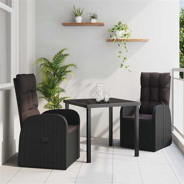 Grote foto vidaxl tuin eetset met kussen 3 pcs zwart poly rattan tuin en terras tuinmeubelen
