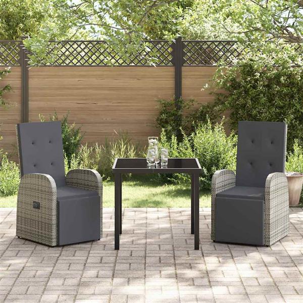 Grote foto vidaxl tuin eetset met kussen 3 pcs grijs poly rattan tuin en terras tuinmeubelen