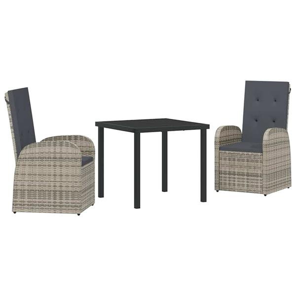 Grote foto vidaxl tuin eetset met kussen 3 pcs grijs poly rattan tuin en terras tuinmeubelen