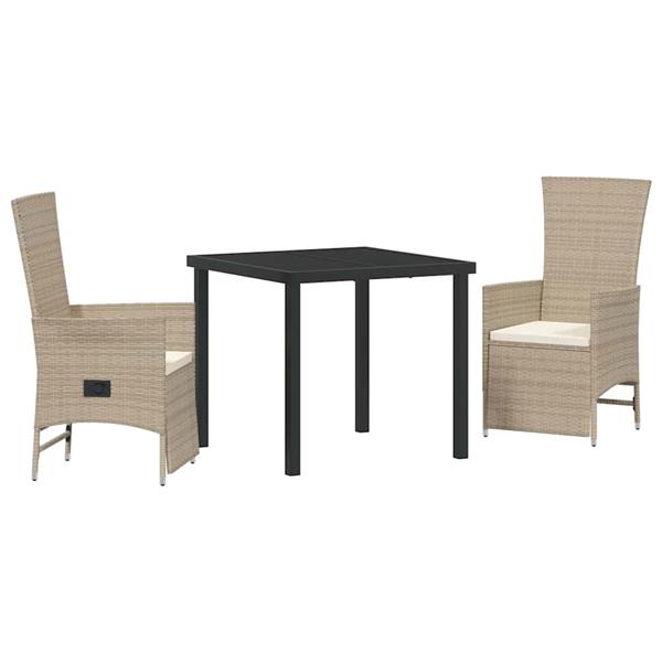 Grote foto vidaxl tuin eetset met kussen 3 pcs beige poly rattan tuin en terras tuinmeubelen