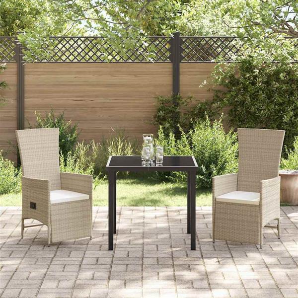 Grote foto vidaxl tuin eetset met kussen 3 pcs beige poly rattan tuin en terras tuinmeubelen