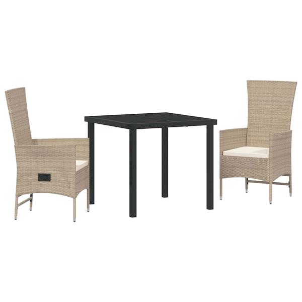Grote foto vidaxl tuin eetset met kussen 3 pcs beige poly rattan tuin en terras tuinmeubelen