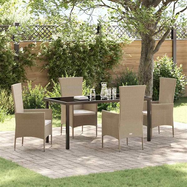 Grote foto vidaxl tuin eetset met kussen 5 pcs beige poly rattan tuin en terras tuinmeubelen