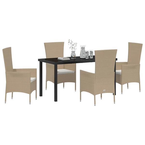 Grote foto vidaxl tuin eetset met kussen 5 pcs beige poly rattan tuin en terras tuinmeubelen