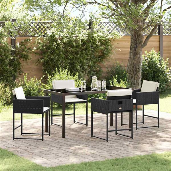 Grote foto vidaxl tuin eetset met kussen 5 pcs zwart poly riet tuin en terras tuinmeubelen