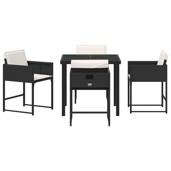 Grote foto vidaxl tuin eetset met kussen 5 pcs zwart poly riet tuin en terras tuinmeubelen