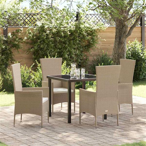 Grote foto vidaxl tuin eetset met kussen 5 pcs beige poly rattan tuin en terras tuinmeubelen