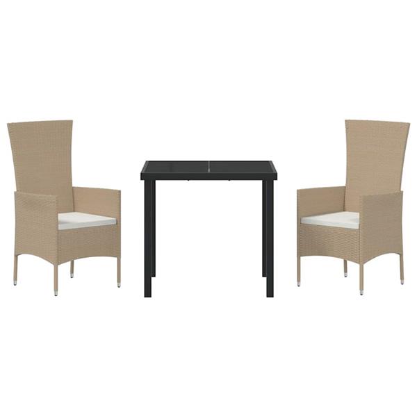Grote foto vidaxl tuin eetset met kussen 3 pcs beige poly rattan tuin en terras tuinmeubelen