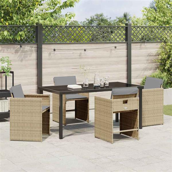 Grote foto vidaxl tuin eetset met kussen 5 pcs beige poly riet tuin en terras tuinmeubelen