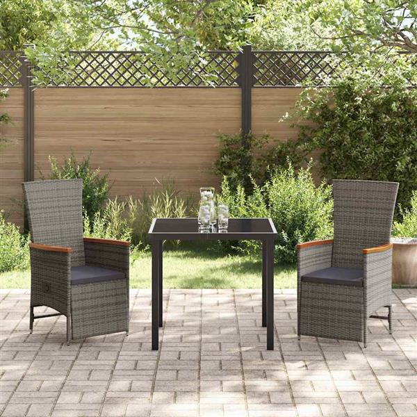 Grote foto vidaxl tuin eetset met kussen 3 pcs grijs poly riet tuin en terras tuinmeubelen