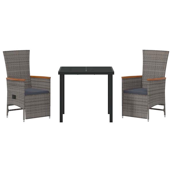 Grote foto vidaxl tuin eetset met kussen 3 pcs grijs poly riet tuin en terras tuinmeubelen