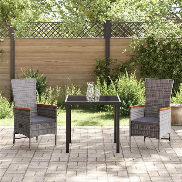 Grote foto vidaxl tuin eetset met kussen 3 pcs grijs poly riet tuin en terras tuinmeubelen