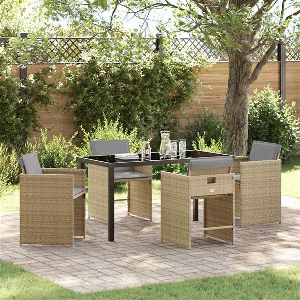 Grote foto vidaxl tuin eetset met kussen 5 pcs beige poly riet tuin en terras tuinmeubelen