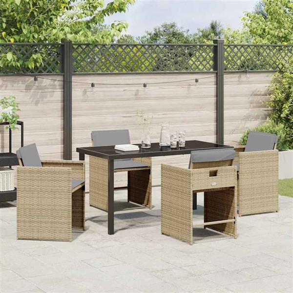 Grote foto vidaxl tuin eetset met kussen 5 pcs beige poly riet tuin en terras tuinmeubelen