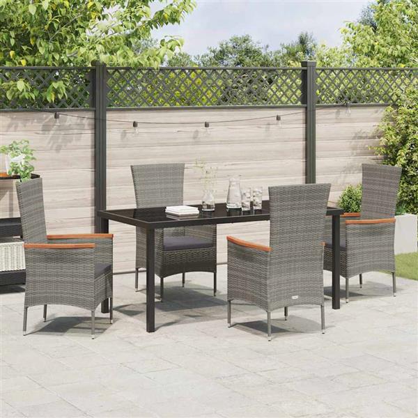 Grote foto vidaxl tuin eetset met kussen 5 pcs grijs poly riet tuin en terras tuinmeubelen