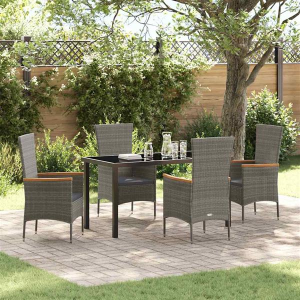Grote foto vidaxl tuin eetset met kussen 5 pcs grijs poly riet tuin en terras tuinmeubelen