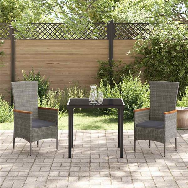 Grote foto vidaxl tuin eetset met kussen 3 pcs grijs poly riet tuin en terras tuinmeubelen