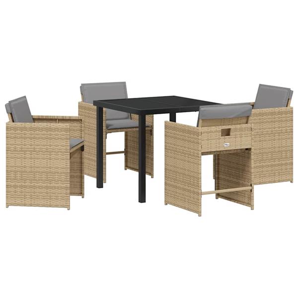 Grote foto vidaxl tuin eetset met kussen 5 pcs beige poly riet tuin en terras tuinmeubelen