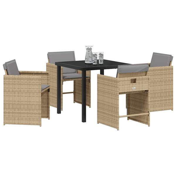 Grote foto vidaxl tuin eetset met kussen 5 pcs beige poly riet tuin en terras tuinmeubelen