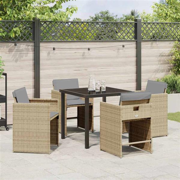 Grote foto vidaxl tuin eetset met kussen 5 pcs beige poly riet tuin en terras tuinmeubelen