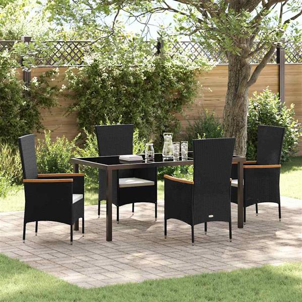 Grote foto vidaxl tuin eetset met kussen 5 pcs zwart poly riet tuin en terras tuinmeubelen