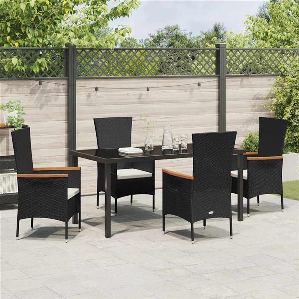 Grote foto vidaxl tuin eetset met kussen 5 pcs zwart poly riet tuin en terras tuinmeubelen