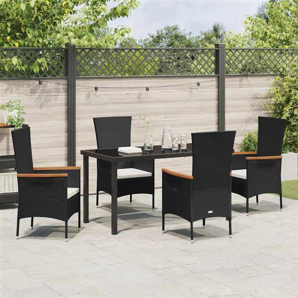 Grote foto vidaxl tuin eetset met kussen 5 pcs zwart poly riet tuin en terras tuinmeubelen
