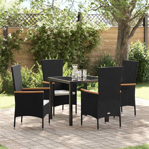 Grote foto vidaxl tuin eetset met kussen 5 pcs zwart poly riet tuin en terras tuinmeubelen