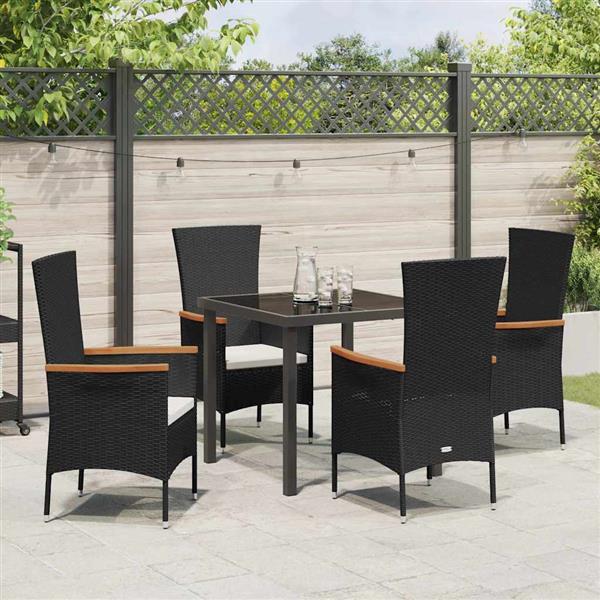 Grote foto vidaxl tuin eetset met kussen 5 pcs zwart poly riet tuin en terras tuinmeubelen