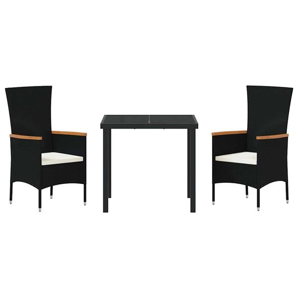 Grote foto vidaxl tuin eetset met kussen 3 pcs zwart poly riet tuin en terras tuinmeubelen