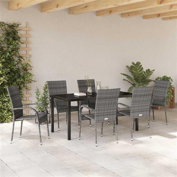 Grote foto vidaxl tuin eetset 7 pcs grijs poly riet tuin en terras tuinmeubelen