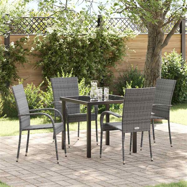 Grote foto vidaxl tuin eetset 5 pcs grijs poly riet tuin en terras tuinmeubelen